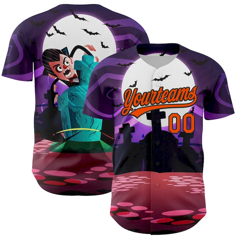 3DPattern5276.webp Custom Purple Orange-Black 3D Halloween Authentic Baseball Jersey - Image 1