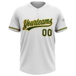Custom White Green-Gold Two-Button Unisex Softball Jersey - Image 2
