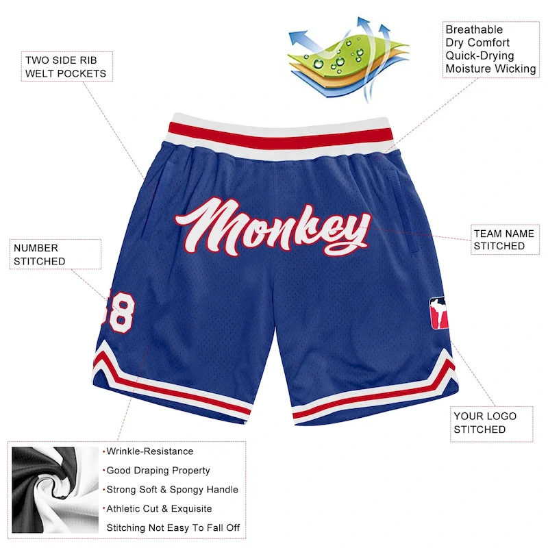 royal_0252-1.webp Custom Royal White-Red Authentic Throwback Basketball Shorts - Image 2